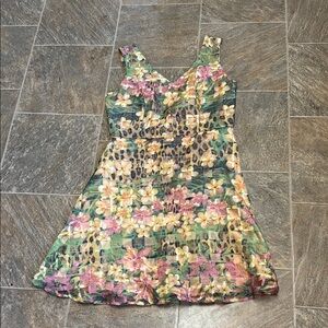 Gabby Skye Floral and Leopard Print Dress - Green, Pink, Yellow